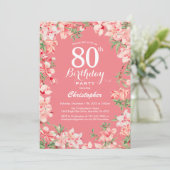 Invitation 80e anniversaire Boho rose fleurs botaniques flora (Debout devant)