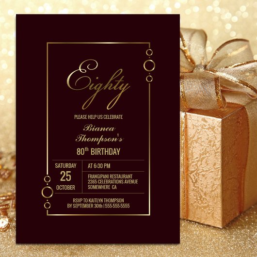 Invitation 80e anniversaire Bourgogne avec Gold Frame Party