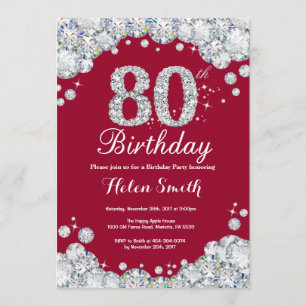 Invitation 80e anniversaire Bourgogne Diamant rouge et argent
