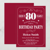Invitation 80e anniversaire Bourgogne Rouge et bla (Devant / Derrière)