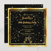 Invitation 80e anniversaire bulles d'or noir (Devant / Derrière)