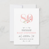 Invitation 80e anniversaire Chic simple rose & blanc Floral (Devant)