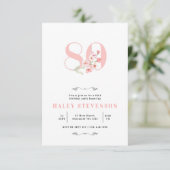 Invitation 80e anniversaire Chic simple rose & blanc Floral (Debout devant)
