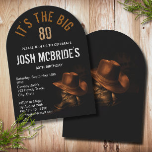 Invitation 80e anniversaire Cowboy Casquette Bottes Masculine