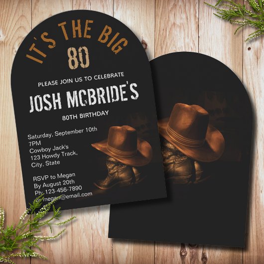 Invitation 80e anniversaire Cowboy Casquette Bottes Masculine