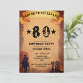 Invitation 80e anniversaire cowboy vieux papier cheval cheval (Debout devant)