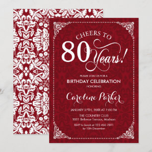 Invitation 80e anniversaire - Damas blanc rouge