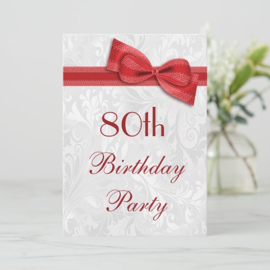 Invitation 80e anniversaire Damask and Faux Bow (Debout devant)