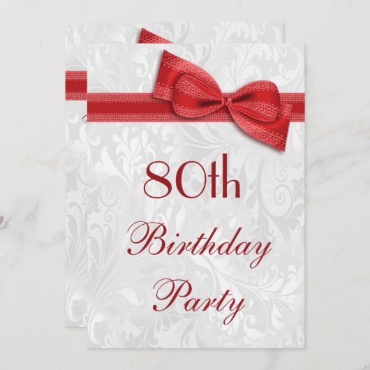 Invitation 80e anniversaire Damask and Faux Bow (Devant / Derrière)