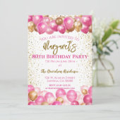 Invitation 80e anniversaire de fête Ballons roses (Debout devant)