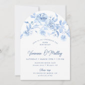 Invitation 80e anniversaire de fête Blue Floral Arch Forme (Devant)