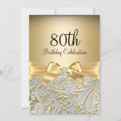 Invitation 80e anniversaire de fête Elegant Gold Bow Floral S (Devant)