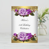 Invitation 80e anniversaire de fête Elégant Roses d'or violet (Debout devant)