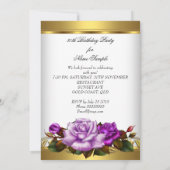 Invitation 80e anniversaire de fête Elégant Roses d'or violet (Dos)