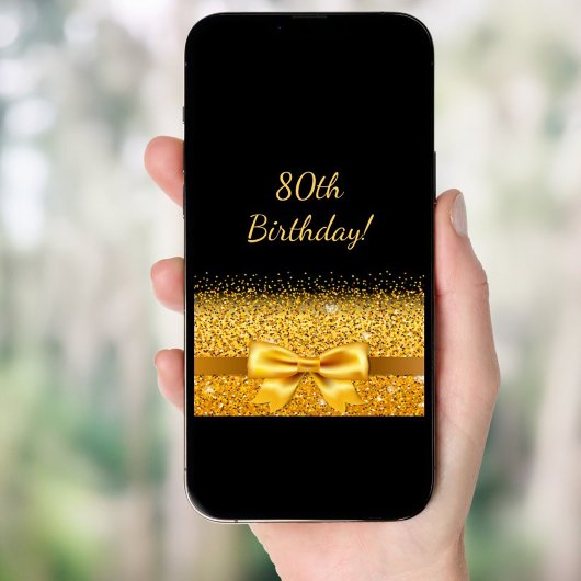 Invitation 80e anniversaire de fête noir or arc