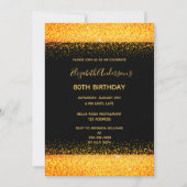 Invitation 80e anniversaire de fête or noir éclat (Devant)