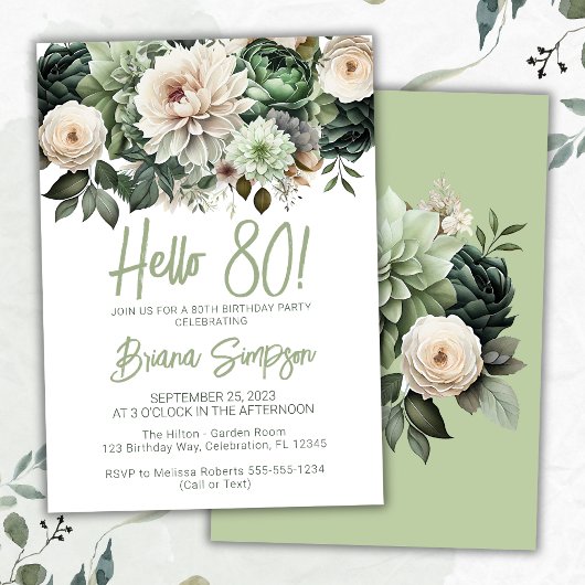 Invitation 80e anniversaire de fête Sage Green Floral