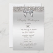 Invitation 80e anniversaire de fête Séquins d'argent, Bow & D (Dos)