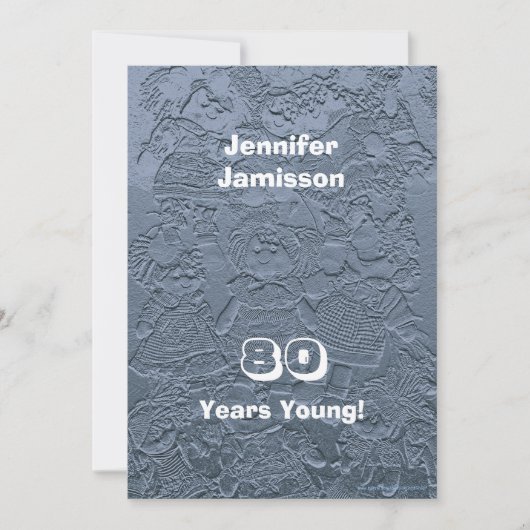 Invitation 80e anniversaire de fête Silver Blue Dolls Nom (Devant)