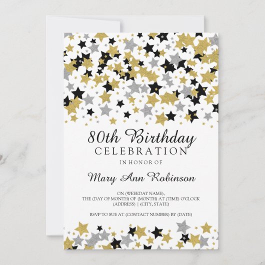 Invitation 80e anniversaire de la fête Gold Argent Parties sc (Devant)