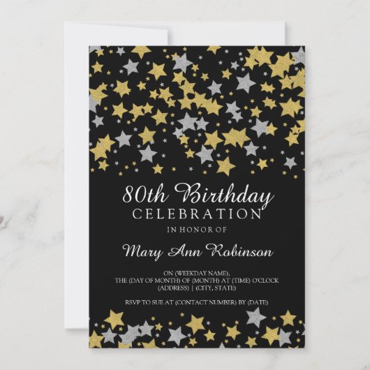 Invitation 80e anniversaire de la fête Gold Argent Parties sc (Devant)