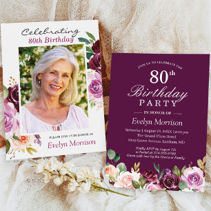 Invitation 80e anniversaire de la fête Plum violet Blush Flor