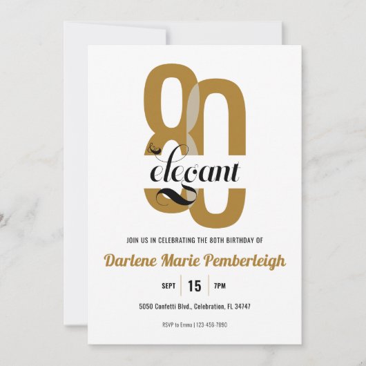 Invitation 80e anniversaire de la florale noire d'or 80e (Devant)