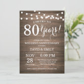 Invitation 80e anniversaire de mariage Bois rustiq (Debout devant)