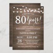 Invitation 80e anniversaire de mariage Bois rustiq (Devant / Derrière)