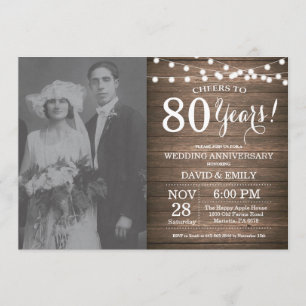 Invitation 80e anniversaire de mariage Bois rustique