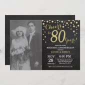 Invitation 80e anniversaire de mariage tableau noir et or (Devant / Derrière)