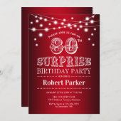 Invitation 80e anniversaire de surprise - Noir Rouge Blanc (Devant / Derrière)