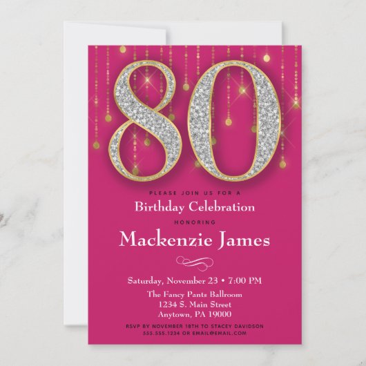 Invitation 80e anniversaire Diamants d'or rose Adu (Devant)