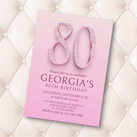 Invitation 80e anniversaire Diamants roses