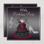 Invitation 80e anniversaire Disco Diva Cake and Heels Hot Pin (Devant / Derrière)