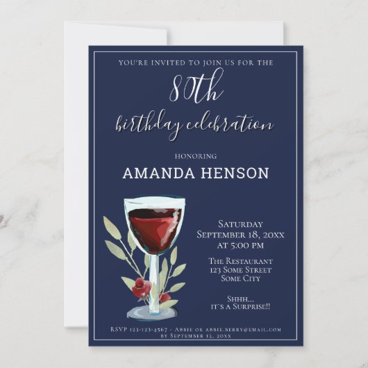 Invitation 80e anniversaire du Red Wine Navy Blue Party (Devant)