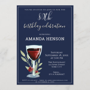 Invitation 80e anniversaire du Red Wine Navy Blue Party