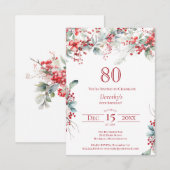 Invitation 80e anniversaire Elégant Berry d'hiver Botanique (Devant / Derrière)