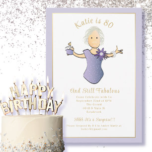 Invitation 80e anniversaire Élégant Bleu Or Dessin Animé Fab