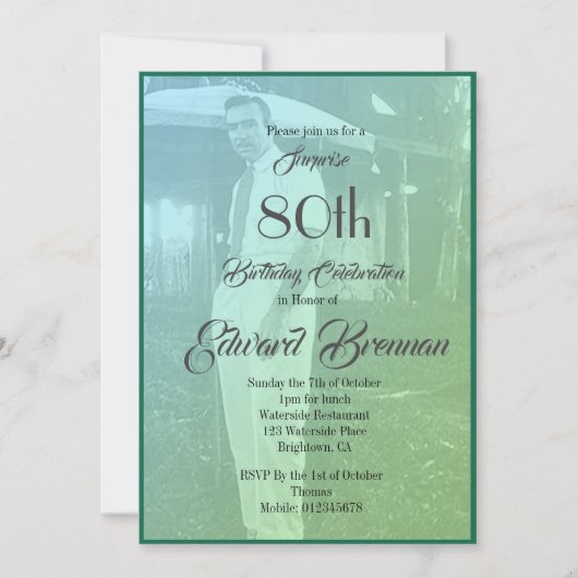 Invitation 80e anniversaire Elegant Monogramme Green Photo In (Devant)