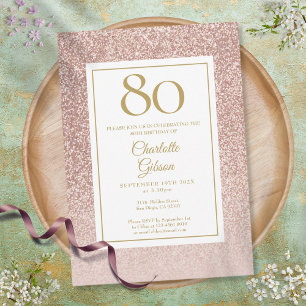 Invitation 80e anniversaire Elegant Rose Parties scintillant 