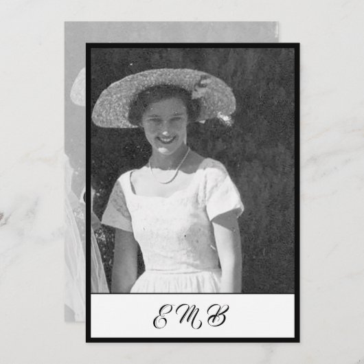 Invitation 80e anniversaire Elégante photo noir blanc Monogra (Devant / Derrière)