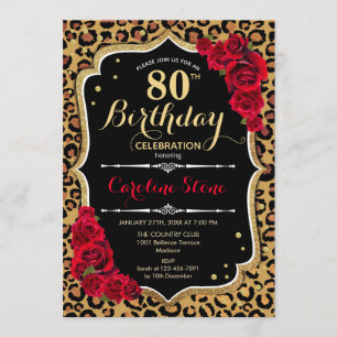 Invitation 80e anniversaire - Empreinte de léopard de Red Ros