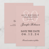 Invitation 80e anniversaire Enregistrer la date rose (Devant / Derrière)