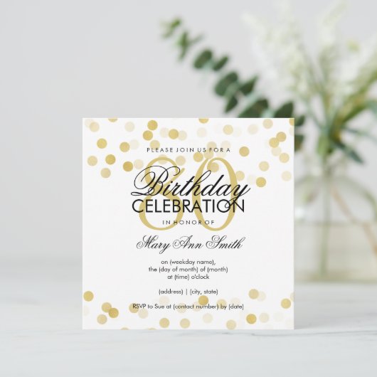 Invitation 80e anniversaire Faux Gold Foil Parties scintillan (Debout devant)