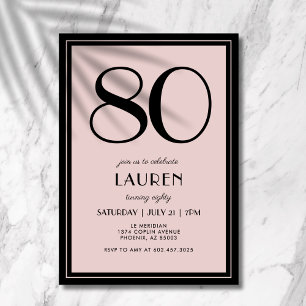 Invitation 80e Anniversaire Femme Moderne Minimaliste Noir Ro