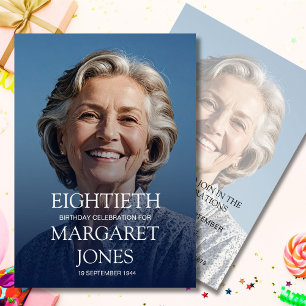 Invitation 80e anniversaire Femme Photo Simple Elegant