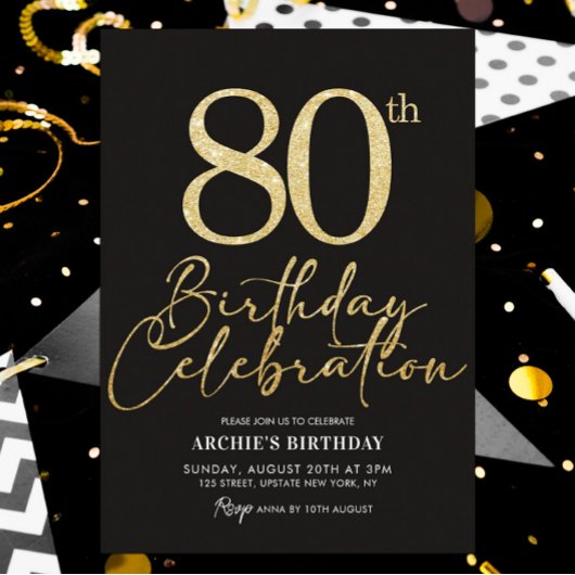 Invitation 80e anniversaire fête Elégante Parties scintillant