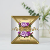 Invitation 80e anniversaire fête élégante Rose violet or (Debout devant)