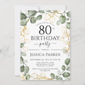 Invitation 80e anniversaire fête Eucalyptus aquarelle (Devant)